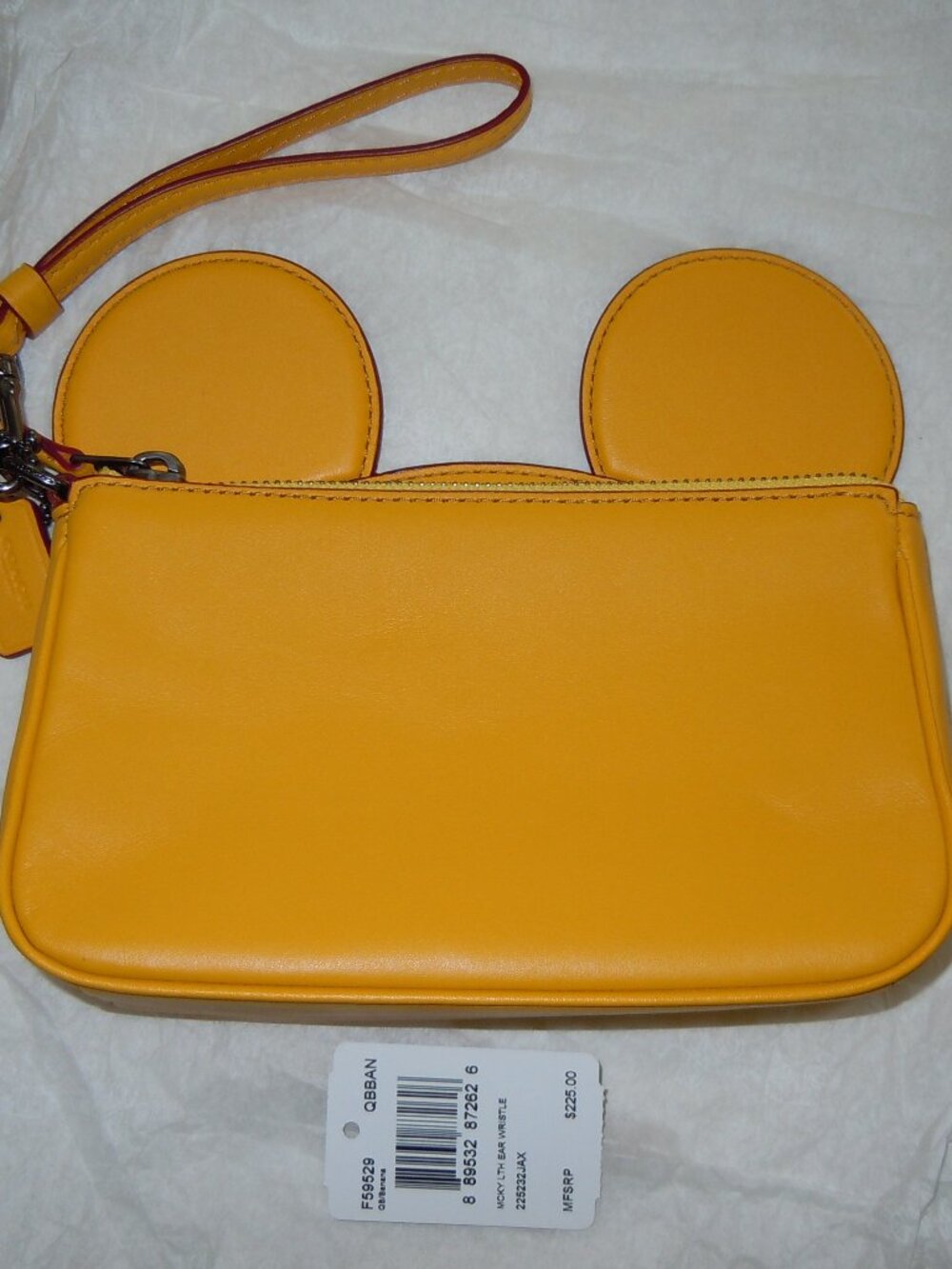 COACH DISNEY F59529 MICKEY MOUSE EARS WRISTLET YELLOW LEATHER EUC